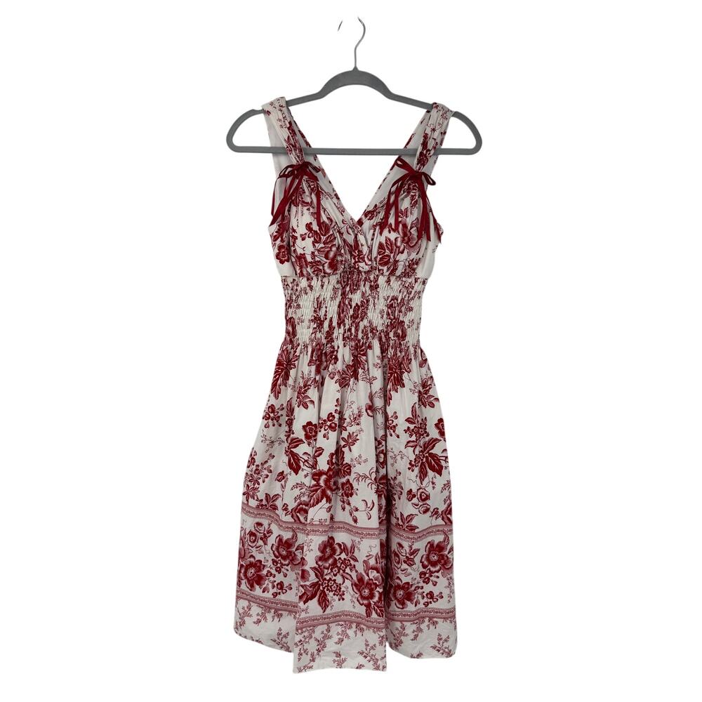 OCOC Womens Babydoll Knee Length Dress Size 4 White Red Vintage Floral Coquette